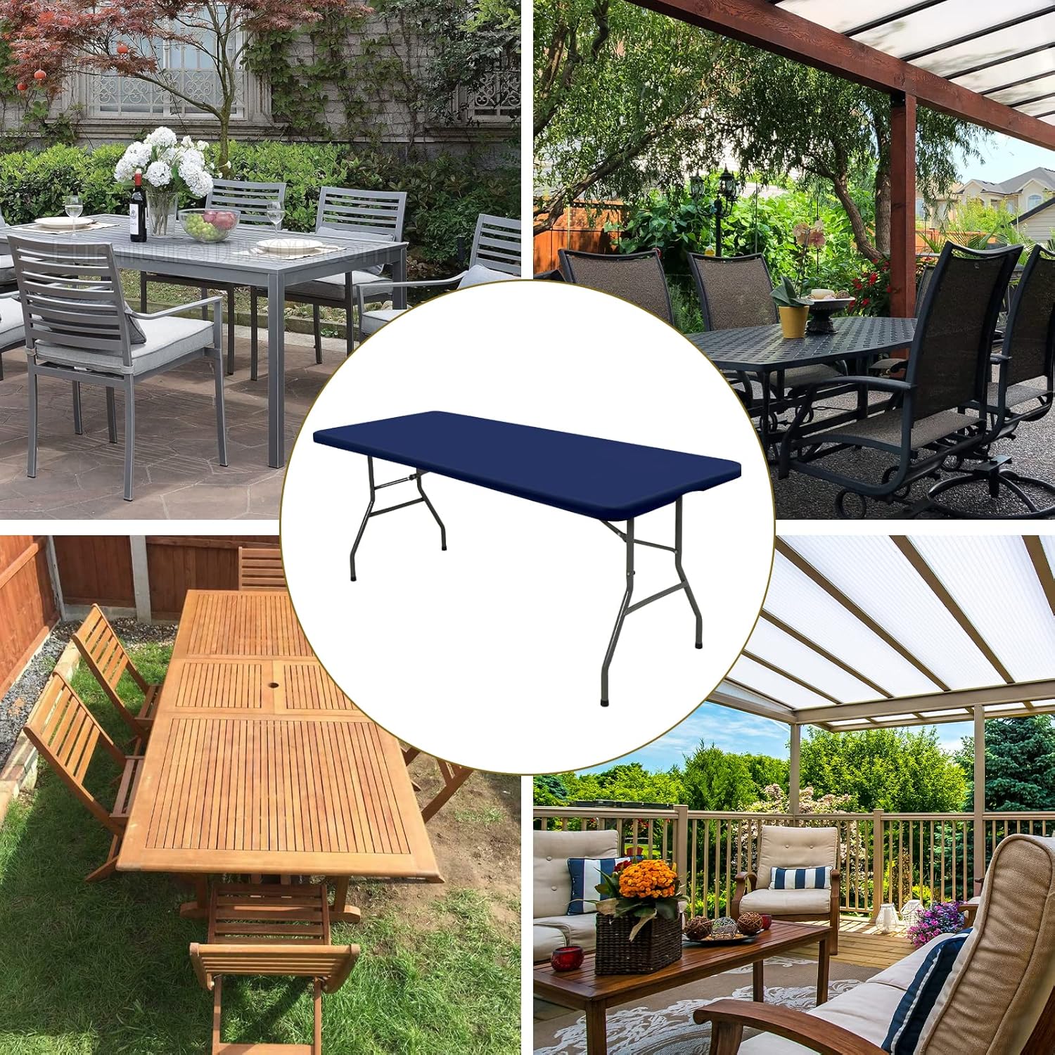 6 Pack Stretch Fabric Table Top Cap Cover, fits 6' Tables, Spandex Table Covers Washable Elastic Rectangle Tablecloth Protector for Indoor Outdoor Party Picnic Wedding, Navy Blue, 30" W x 72" L