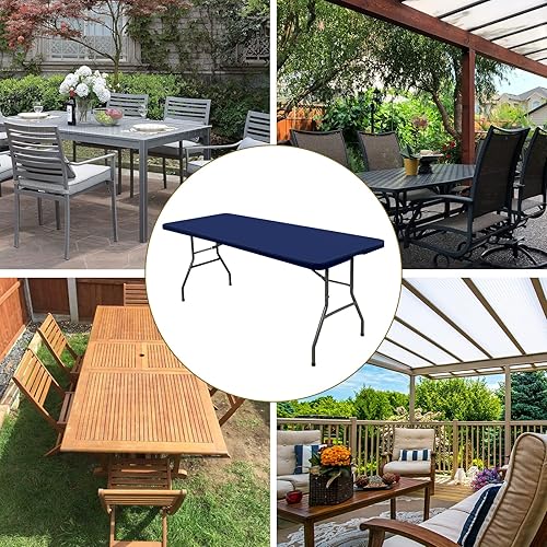 Miniatura 4 de Paquete de 6 fundas de tela elástica para mesas de 6 pies, fundas de mesa de elastano, lavables, elásticos, rectangulares, protectores para