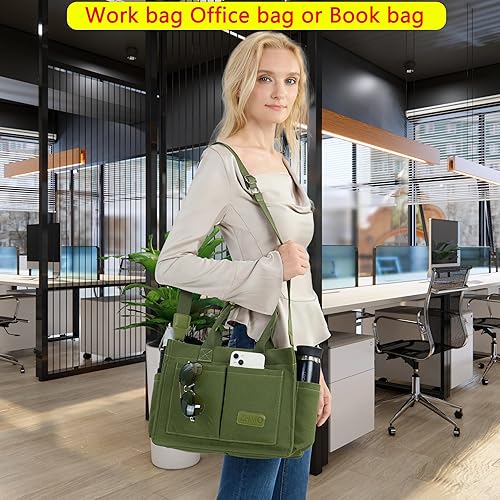 Miniatura 6 de Bolso de mano para mujer con compartimentos, bolso grande de lona para mujer, bolso cruzado de trabajo, portátil, bolsa de libros, bolsos de hombro