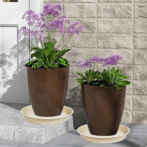 Miniatura 7 de Paquete de 6 bandejas de platillos para plantas de 11 a 12 pulgadas, bandejas de plástico resistente para macetas para interiores y exteriores,