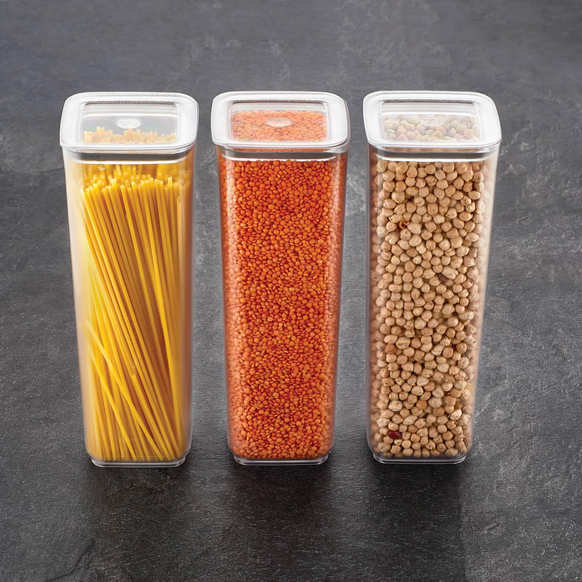 Vip Ahmet 12 Stück XXL Vorratsdosen Speisekammer - 2L extra hohe luftdichte Lebensmittelbehälter mit Vakuumdeckel für Spaghetti und Schüttkörner - 29cm Crystal Mica