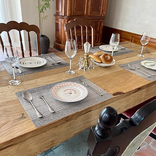 Miniatura 3 de Mantel individual, mantel individual de vinilo tejido duradero, lavable, resistente al calor, antideslizante, para cocina, comedor (juego de 4, gris