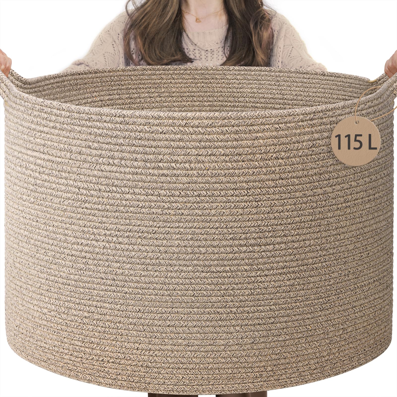 INDRESSME 115L Woven Wicker Blanket Basket