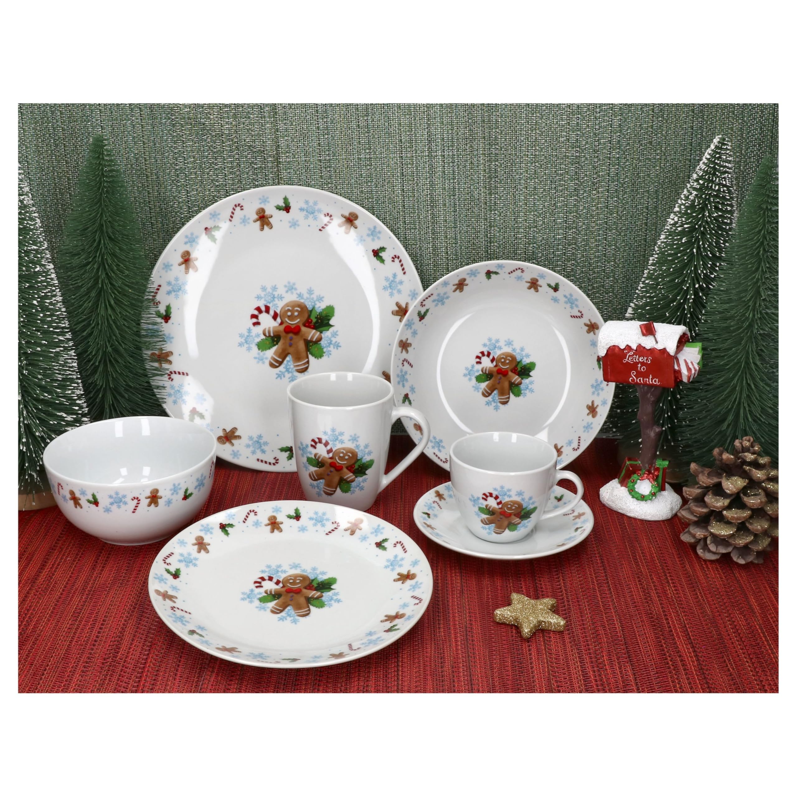 MamboCat Candyman 18-tlg. Frühstücksset | Je 6x kleine Frühstücksteller, Becher & Müslischalen für 6 Personen mit eisblauem Weihnachtsdekor für Weihnachten, Advent & Nikolaus