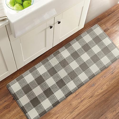 Elrene Home Fashions Farmhouse Living - Tapete de cocina antifatiga, rústico, cómodo, 18 x 48 pulgadas, grisblanco
