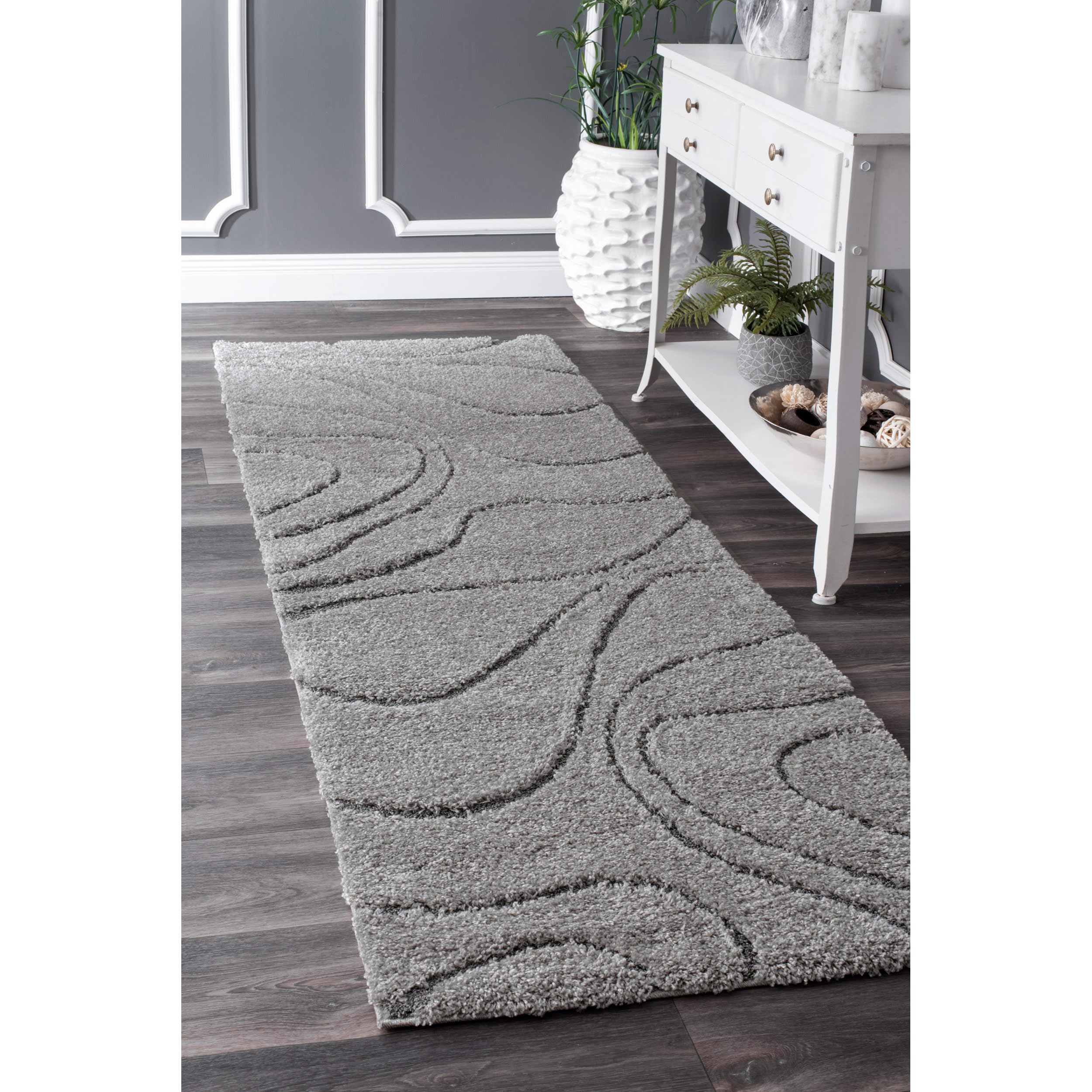 nuLOOM Carolyn Modern Shag Area Rug - 2x8 Runner Shag Rug Transitional Dark Grey Rugs for Living Room Bedroom Dining Room Nursery Entryway Hallway