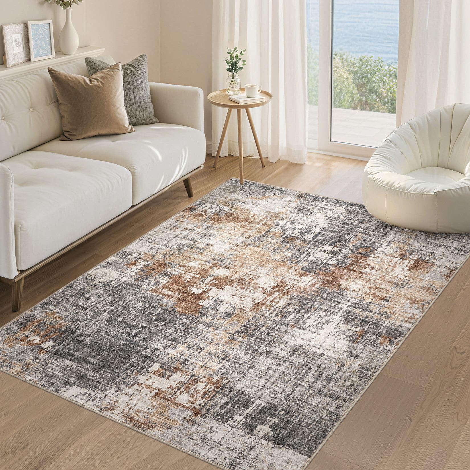 DMOYEST Rugs Living Room Washable - Area Rugs for Bedroom Large Abstract Neutral Modern Rug Soft Non Slip Low Pile 120 x 170 - Grey Brown โ image 1