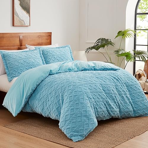 Miniatura 1 de Topcee Juego de funda de edredón azul tamaño Queen con capitoné, felpa suave y extremadamente esponjosa, 3 piezas con cierre de cremallera (1 funda