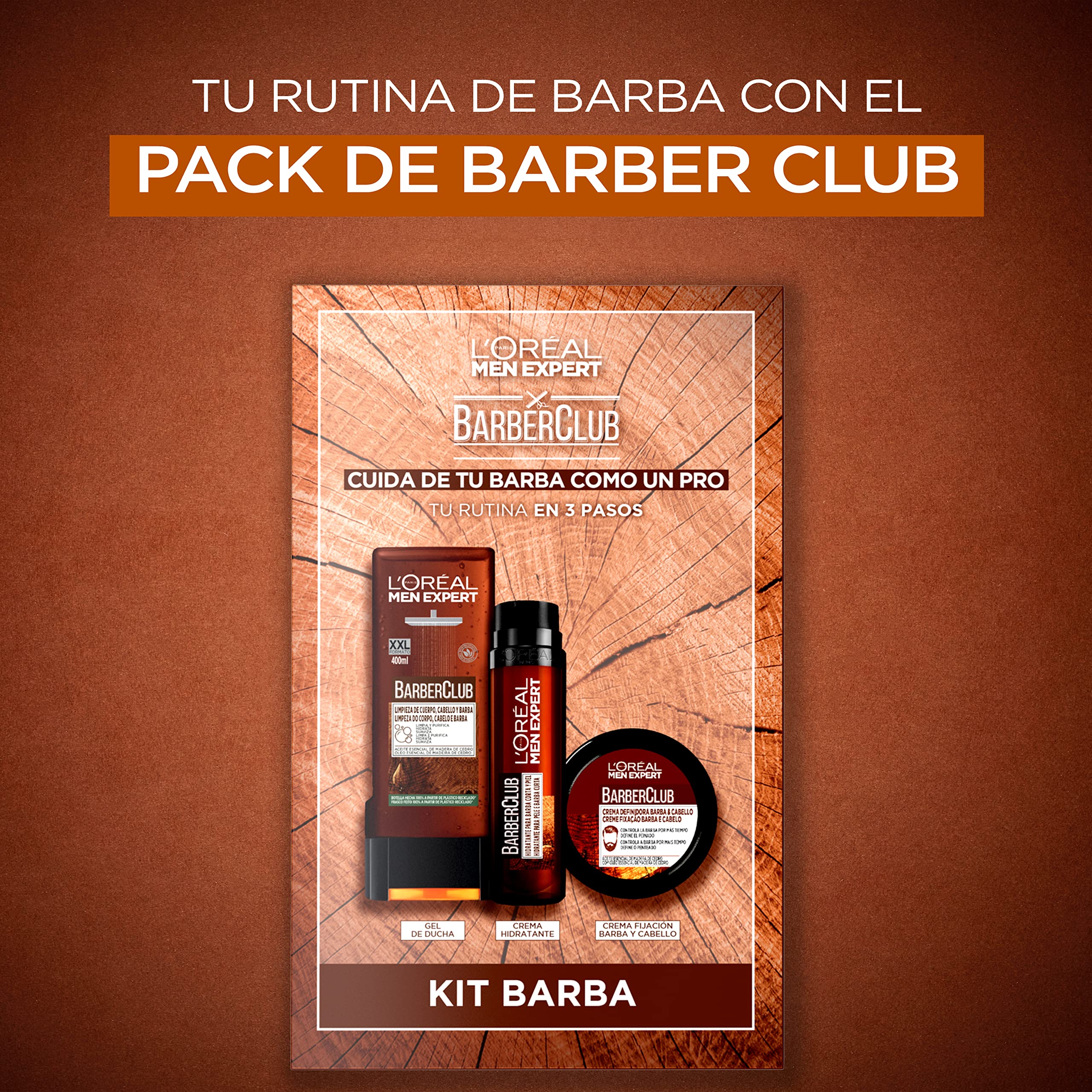 L'Oréal Paris Men Expert Pack Barber Club do pielęgnacji brody dla mężczyzn z woskiem do mocowania + krem nawilżający do brody + żel pod prysznic