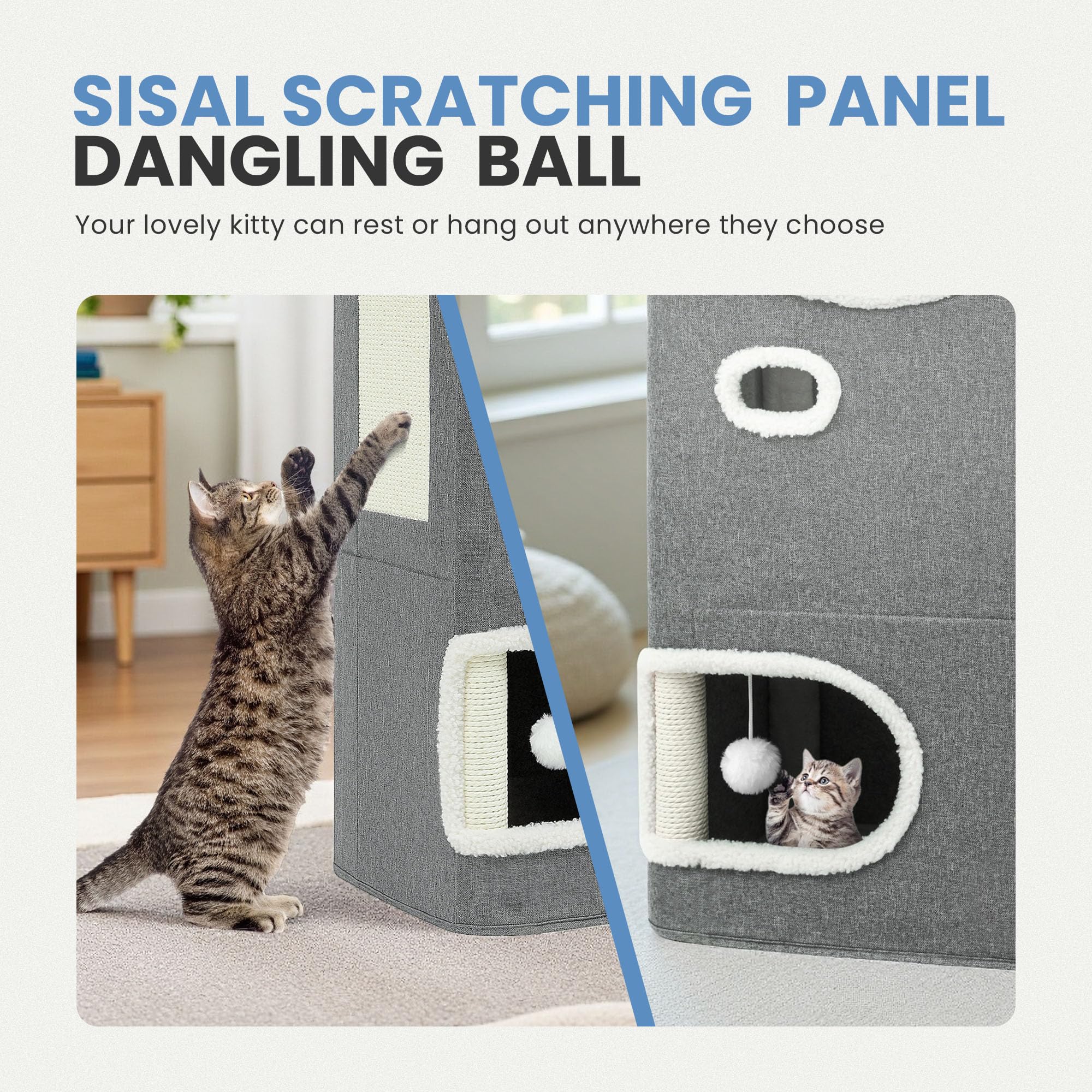 Niche pour Chat d'intérieur Pliable pour Grands Chats avec Surface à gratter pour étagère, Maison pour Chat, Cave, lit pour Chat, Grotte pour Chat, Niche pour Chat