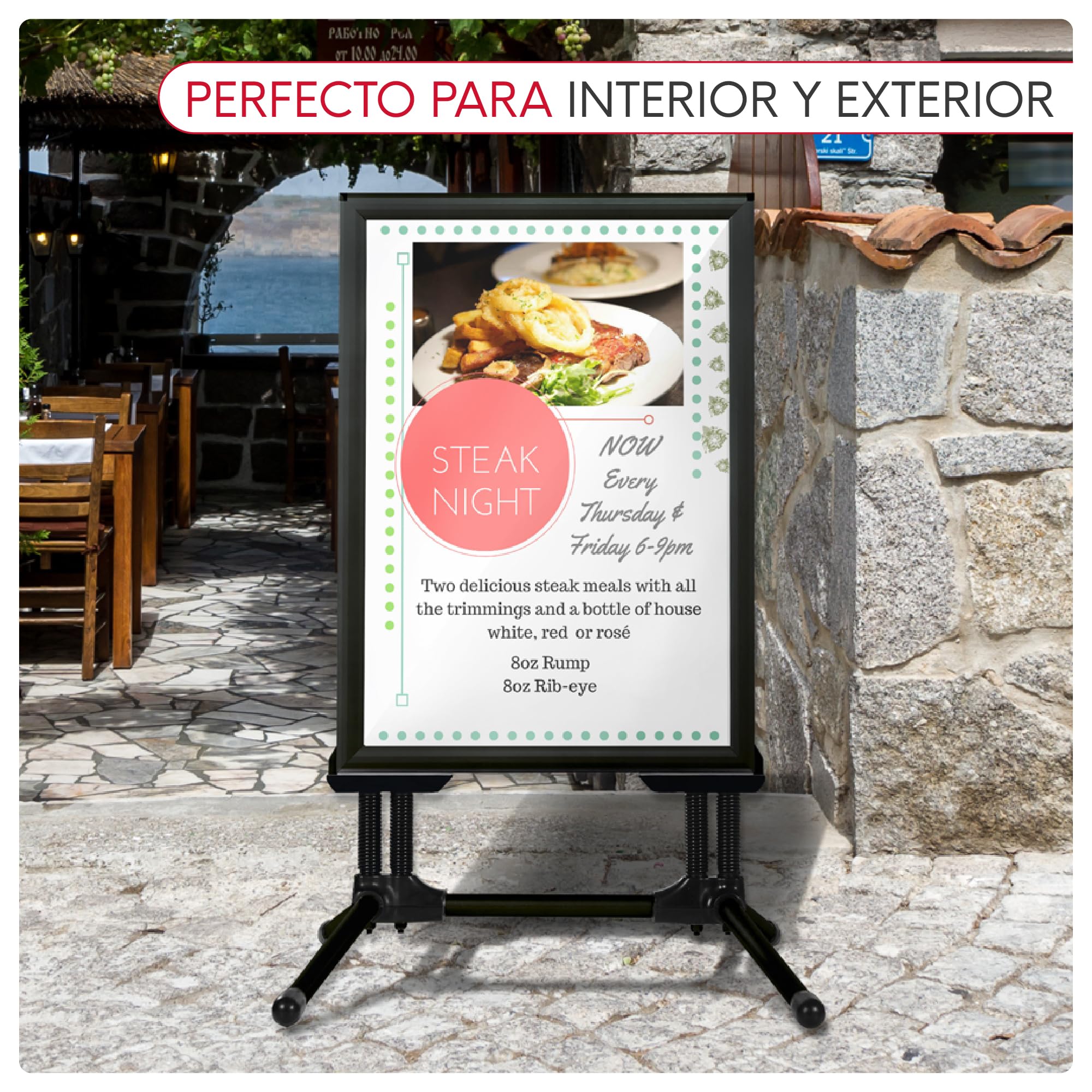 Expositor Publicitario Exterior con Patas | Marco de Aluminio de 44mm | Soporte Doble Cara | Expositor Publicitario Antideslumbrante para Anuncios en Exterior | A1, Negro