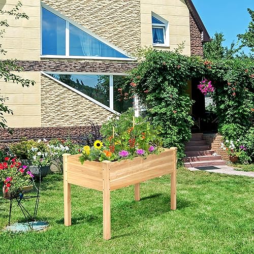 Miniatura 2 de S AFSTAR Cama de jardín elevada, maceta de madera elevada, 49.5 pulgadas de largo x 23.5 pulgadas de ancho x 30 pulgadas de alto, cama de plantación