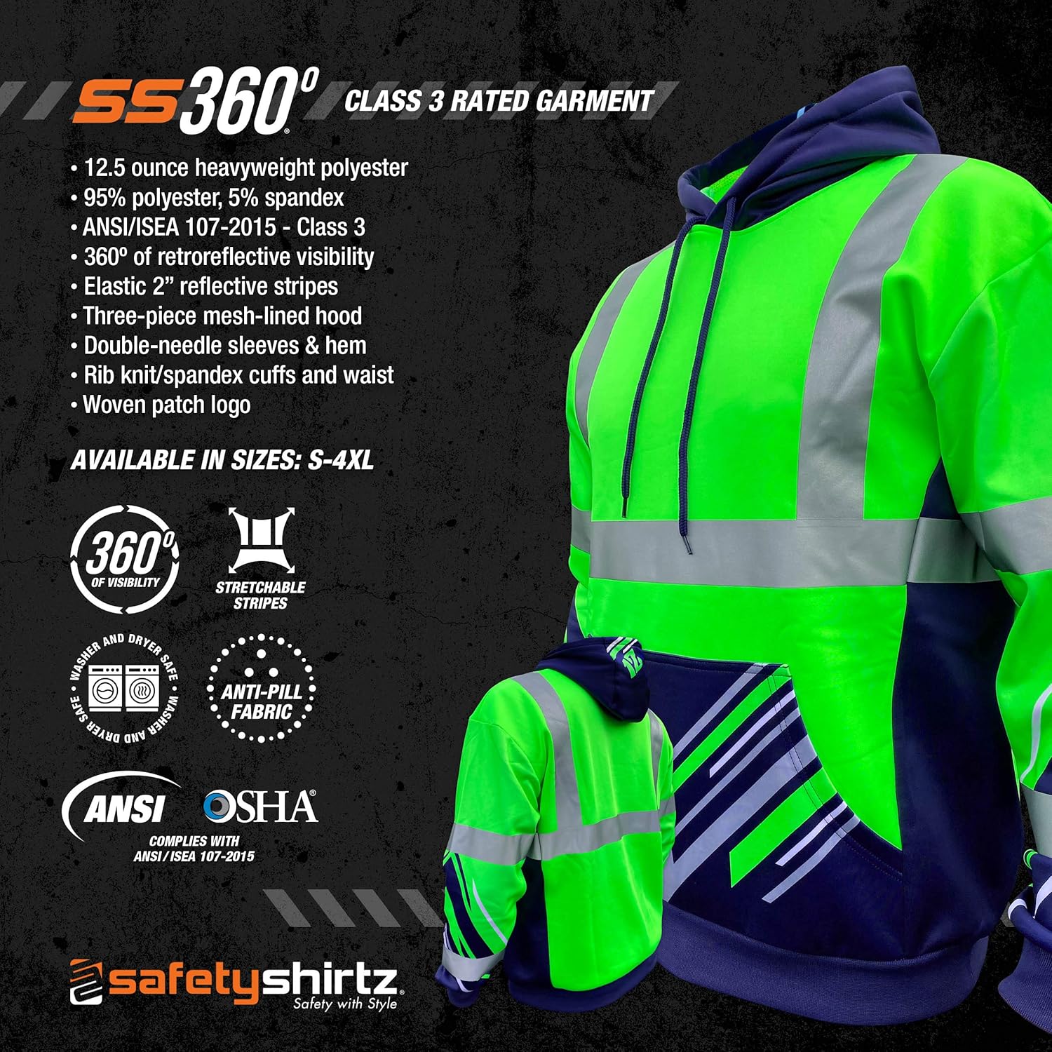 Exclusive Discount 🔥 SafetyShirtz SS360 Seattle Twelve Safety Hoody ANSI Class 3