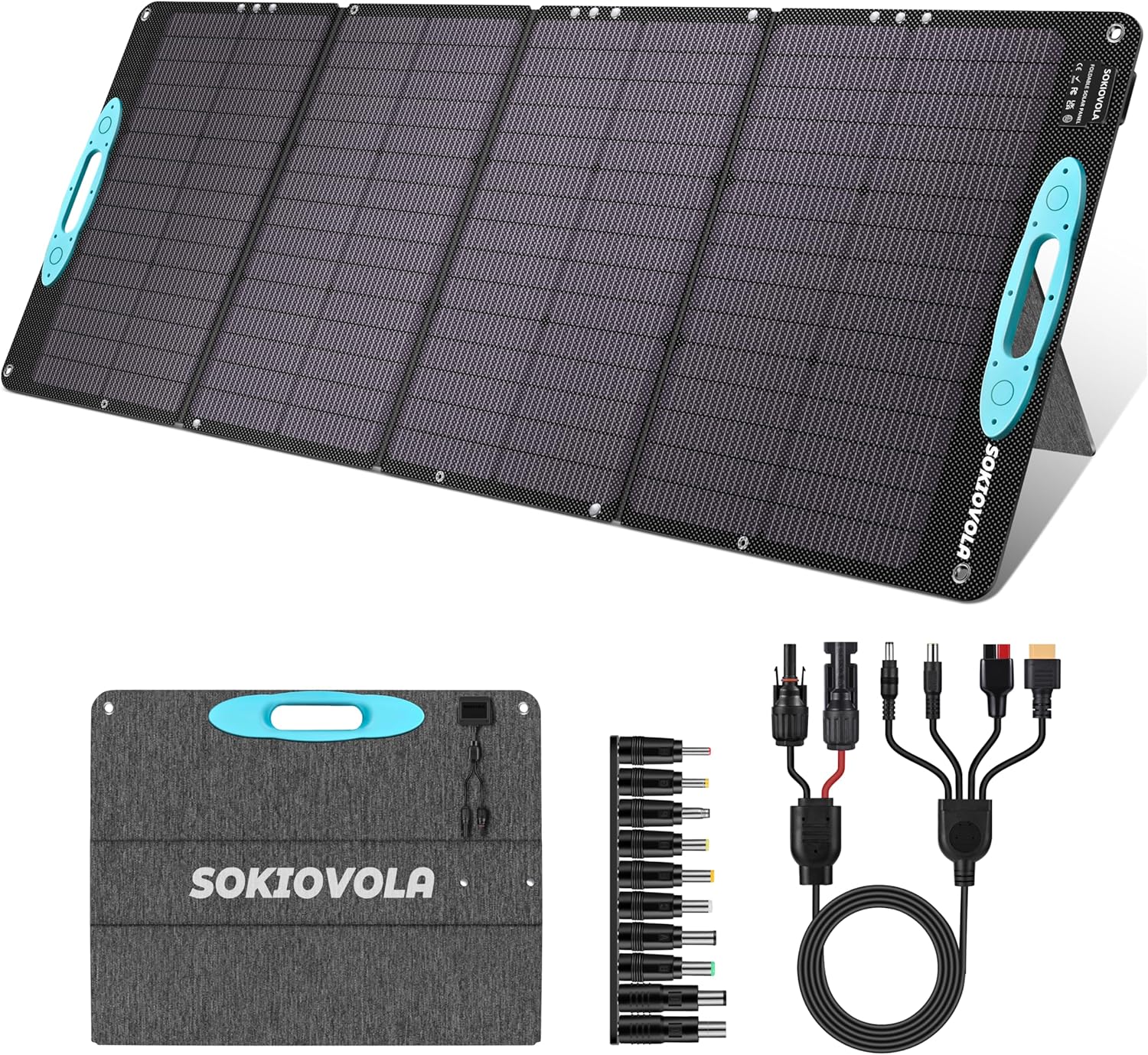 160W 18V Portable Solar Panel for Power Station,25% High Conversion Efficiency ETFE Foldable Solar Panel Charger with Adjustable Kickstand Solar Panel for Camping Outdoor RV Trailer Car BLUE-160W