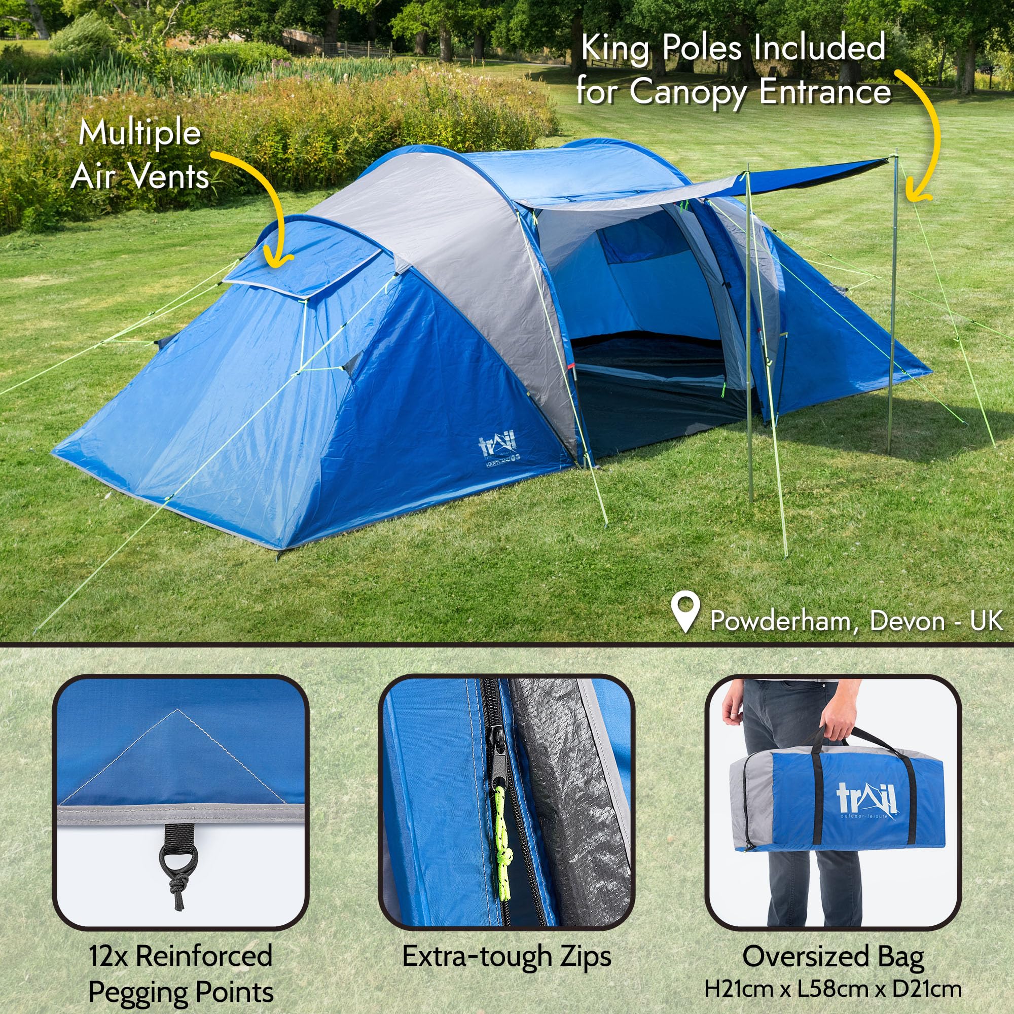 Trail Hartland 4 Man 2 Room Tent With Living Area and Awning