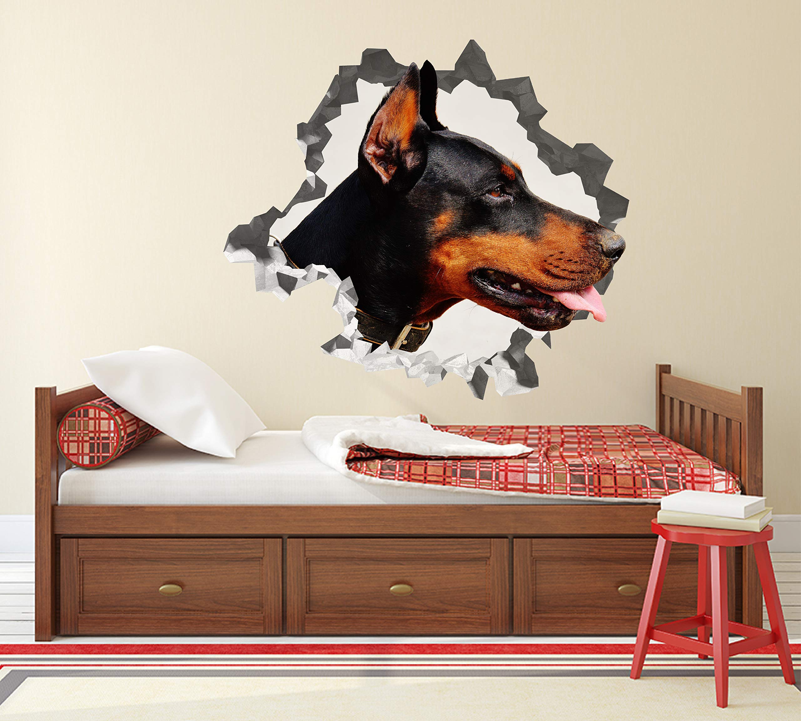 Perro Dobberman Pegatina - Calcomania Animales - Decoración de Cuartos Niños - Sticker de Cachorro - Decoración Infantil - JS373 (Grande: 102 cm x 91 cm)