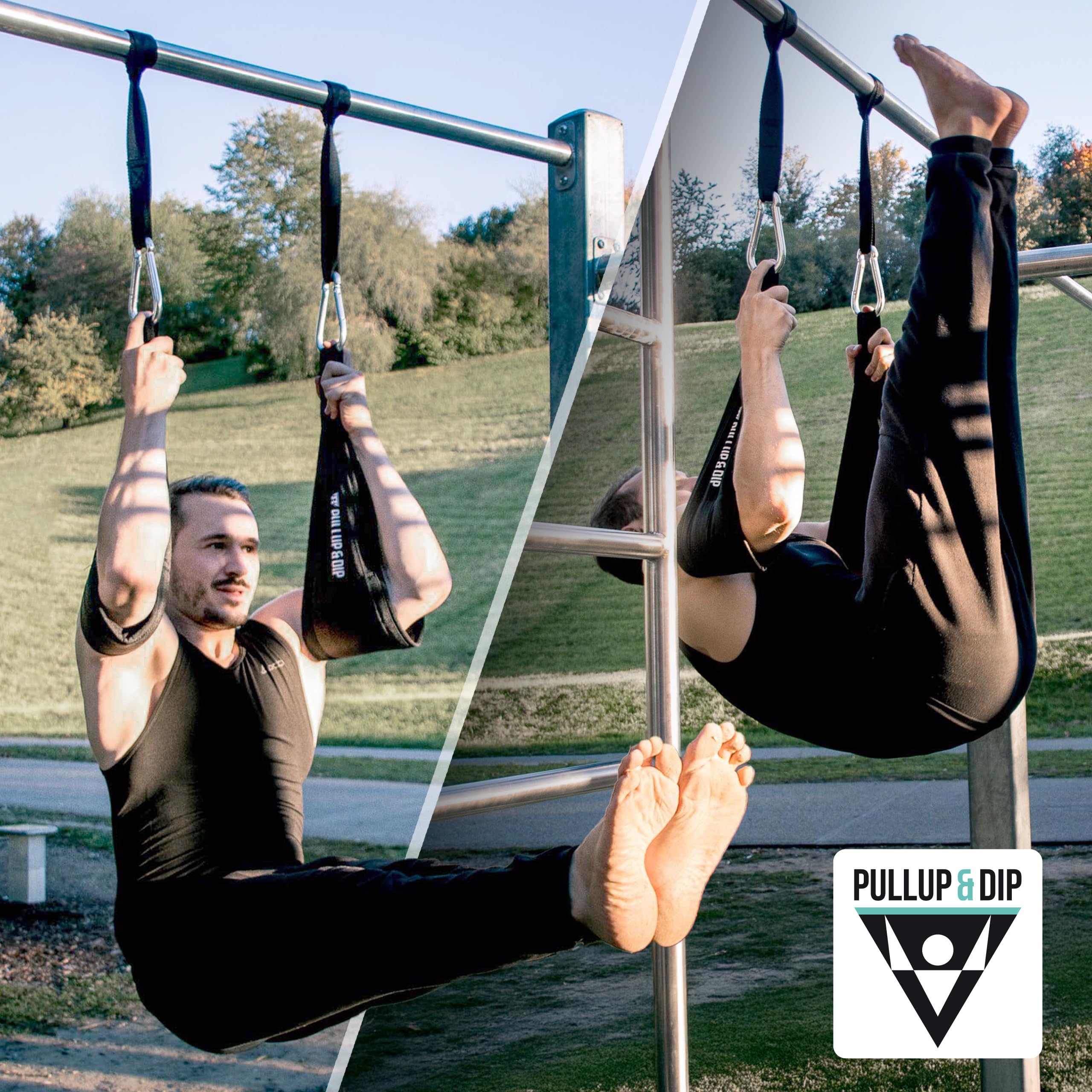 PULLUP & DIP Bauchmuskelschlaufen Armschlaufen für Bauchtraining, Klimmzugstange Schlaufen Bauchtrainingsschlaufen für Tür Reck und Turnstange, 2er-Set Karabinerhaken als Ab Straps