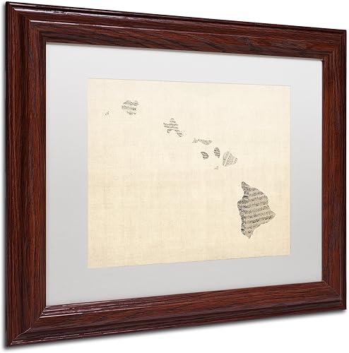 Miniatura 2 de Old Partituras Map of Hawaii de Michael Tompsett, blanco mate, marco de madera de 11 x 14 pulgadas