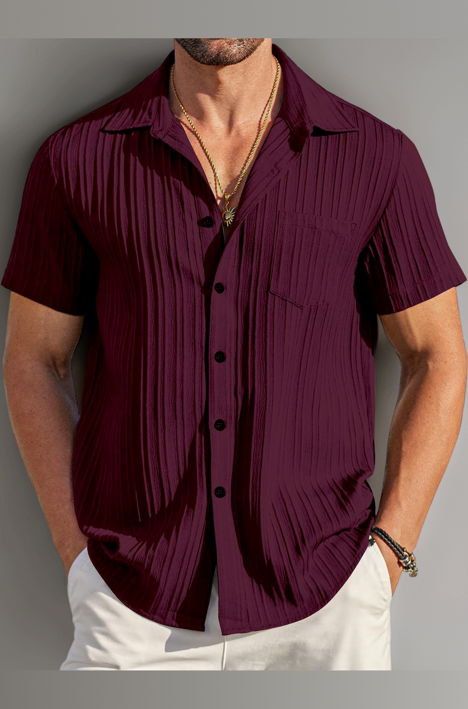 Men's Casual Stylish Button Down Spread Collar Popcorn Casual Shirts Short Sleeve Linen Shirt Fashion Textured Beach Summer Shirt