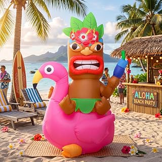 Shappy 5ft Inflatable Flamingo Lighted Blow up Tiki Hawaiian Party Decor
