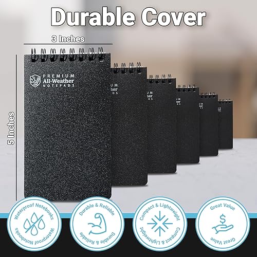 Miniatura 3 de Playbees Paquete de 6 cuadernos impermeables de 3 x 5 pulgadas, bloc de notas de bolsillo en espiral superior, para todo tipo de clima, 100 páginas