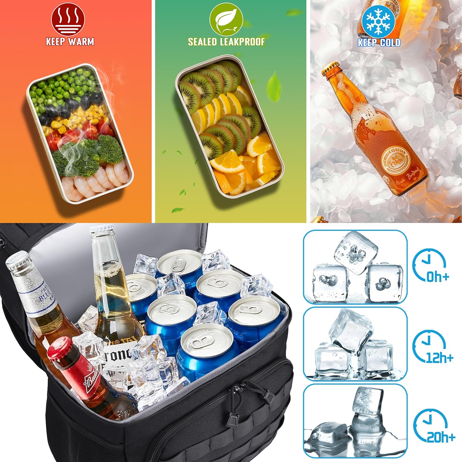 MOZETO Lunch Backpack for Men, Tactical Inspired Double Deck Cooler Backpack Insulated Leakproof RFID Lunchbox for Work - Image 3