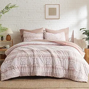 Geniospin Queen Comforter Set - 7 Pieces Reversible Bedding Set, Boho Bed in A Bag, Lightweight Soft Aztec Bedding, All Season Bed Comforter Set with Sheets, Pillowcases & Shams
