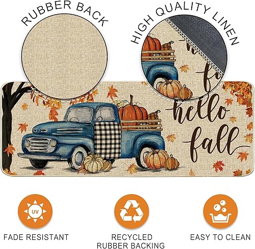 Miniatura 4 de Hexagram Juego de 2 alfombras y tapetes de cocina de otoño, tapetes decorativos de cocina para piso, calabazas de otoño para el hogar, 17 x 29 y 17