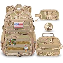 Boys Backpack with Lunch Box, 4 PCS Camo School Bookbag for Boys