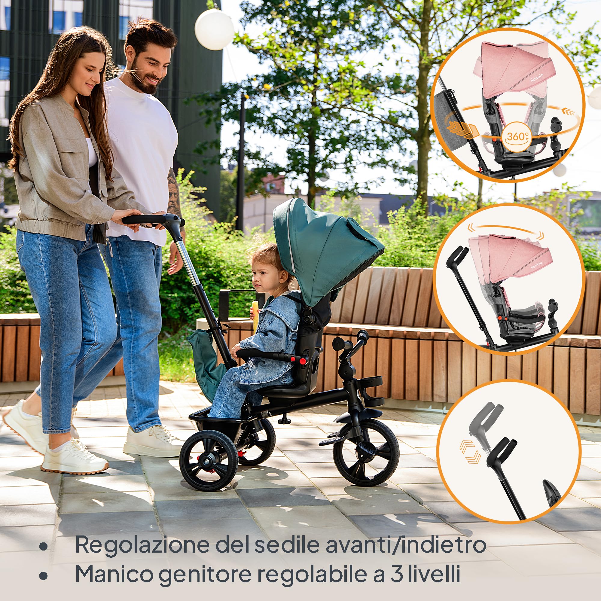 Lionelo Haari 2 in 1 Triciclo bici e passeggino fino a 25kg, Pieghevole, Fronte mamma e fronte strada, Regorabile compatto con Borsa e portabibite, Cinture a 3punti Triciclo per bambini da 1 a 5 anni