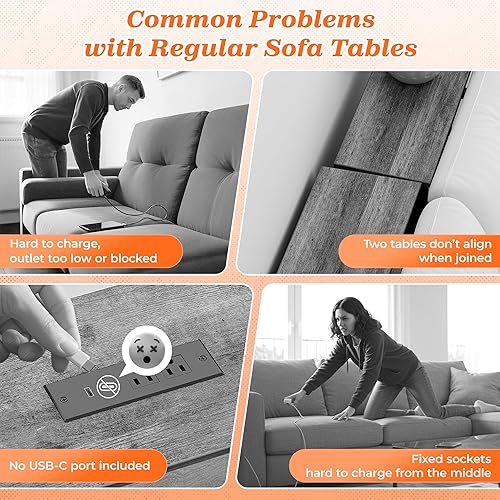 Miniatura 4 de SUPERJARE Mesa de sofá de 79 pulgadas con 2 tomas de corriente y puertos USB-C, mesa consola estrecha de 5.9 pulgadas con almacenamiento, mesa larga