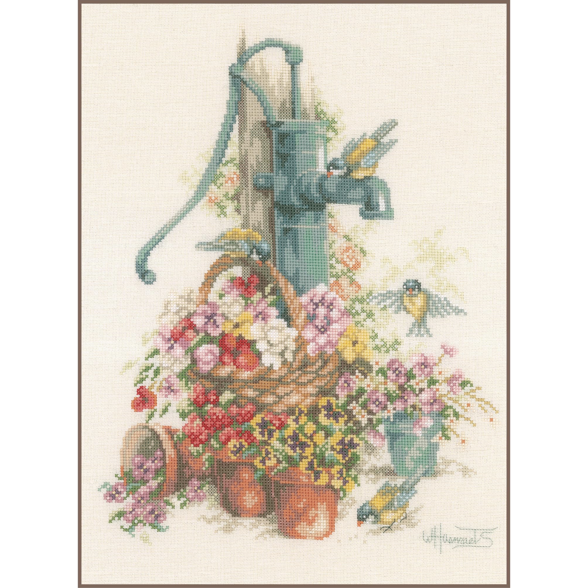 Lanarte PN-0007958 Cross Stitch Kit Flowers/Water Pump Number Pattern Counted Kit Cotton, Multi-Colour, 29 x 39 cm / 11.6" x 15.6"