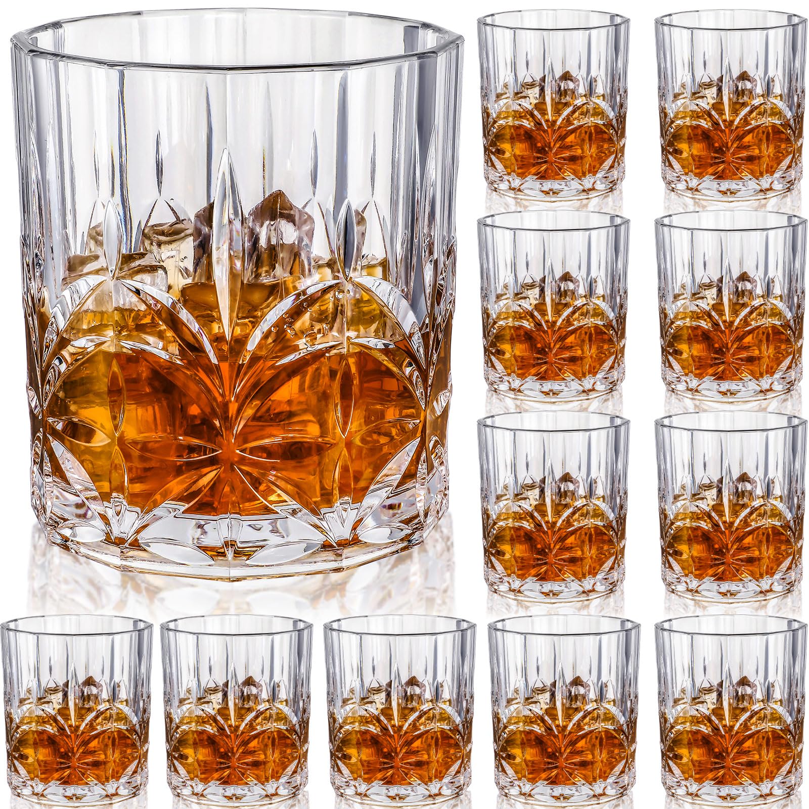 Juego de 12 vasos de whisky de plástico irrompibles de 13.8 onzas, vasos de cóctel de plástico antiguos, vaso corto de plástico inastillable, copas de vino de plástico reutilizables para