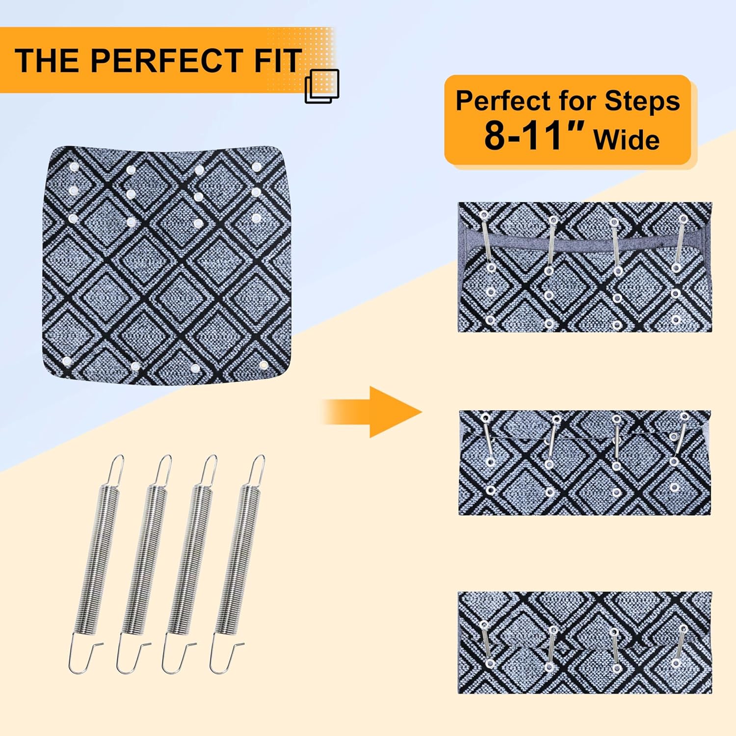 RV Step Covers 22 Inch 3 Pack Diamond RV Stair Covers Wrap, Best Fits 8-11" Deep Camper Stairs, RV Step Rugs Gray-Black, Kid & Pet Friendly