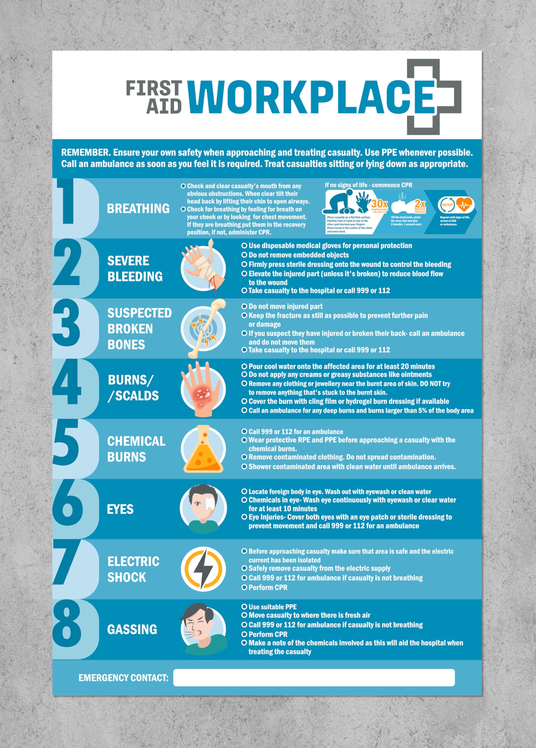First aid at Workplace, Safety Poster Sign - Self Adhesive Sticker (300mm x 200mm)