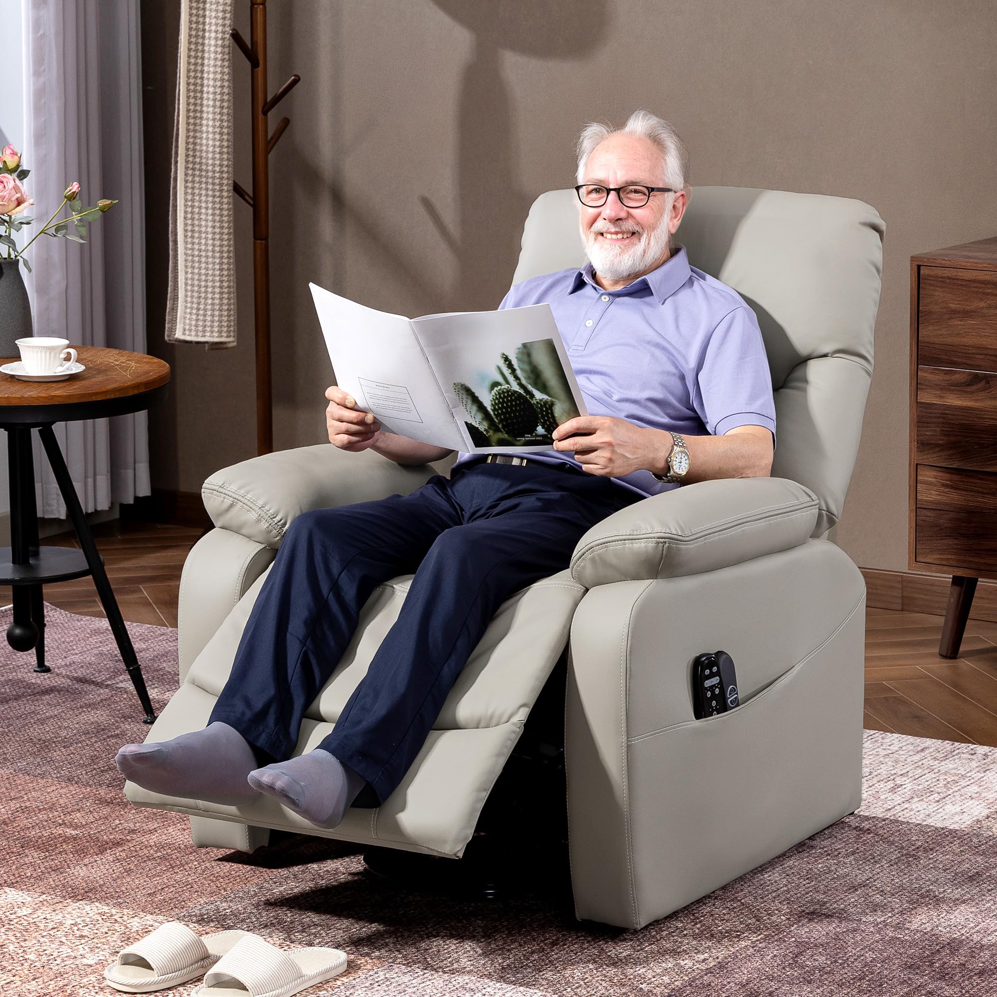 HOMCOM Fauteuil releveur électrique avec Fonction Massage et Chauffage, Fauteuil Relax électrique, Dossier inclinable, Ports USB, télécommande, Coussin à Ressorts, Repose-Pied et Poche latérale, Gris