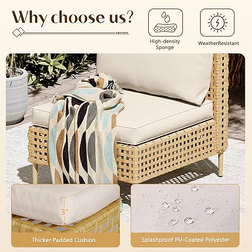 Miniatura 3 de LHBcraft Juego de muebles seccionales de mimbre de 7 piezas, muebles modulares de ratán para exteriores, juegos de conversación de patio, sofá