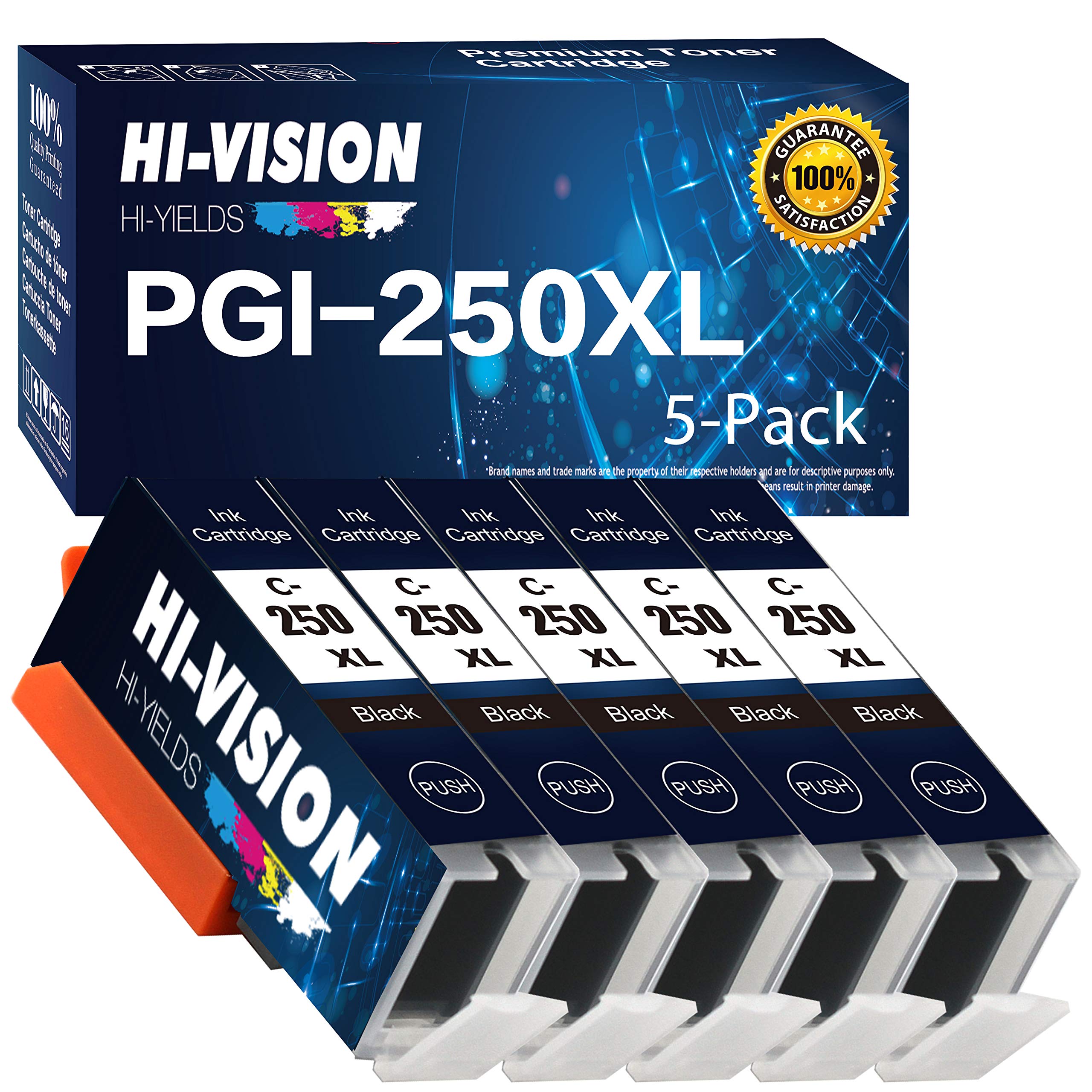 HI-Vision® 5 Pack Compatible PGI-250XL PGI 250 Large Black Ink Cartridge Replacement for PIXMA MG6320,MG5420,iP7220,MX922,MX722 Printers