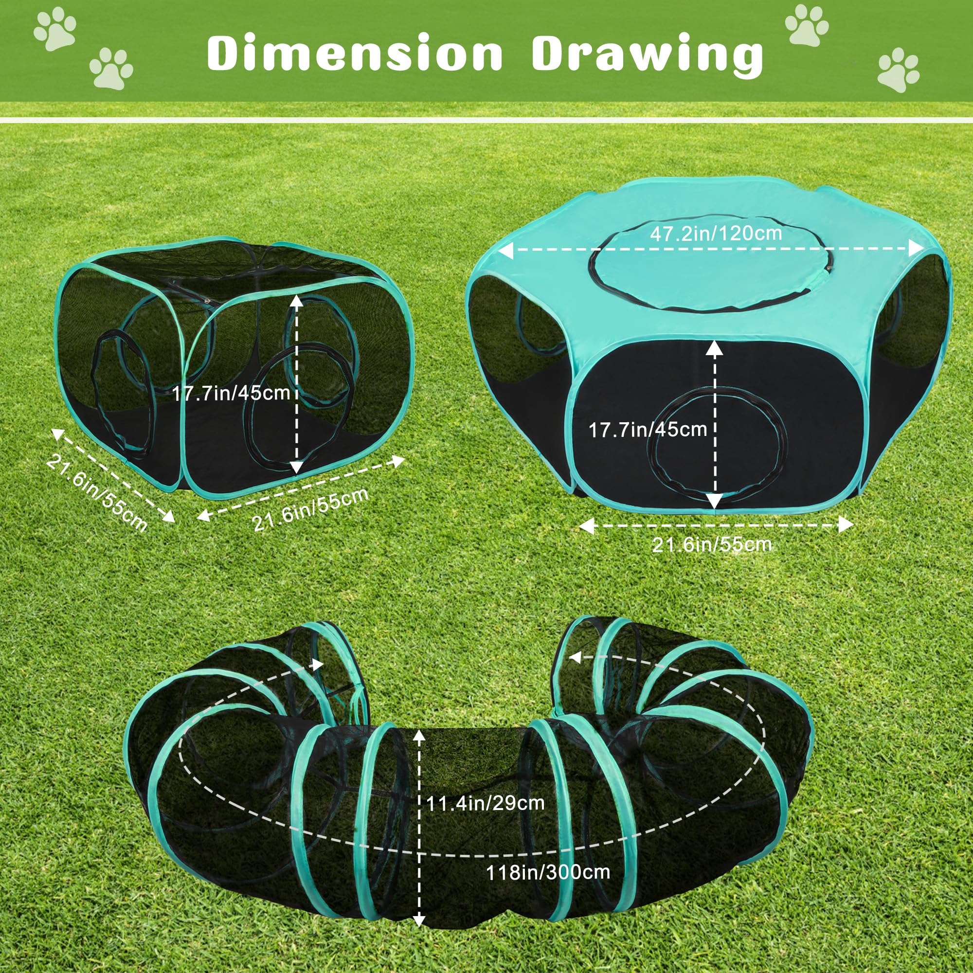 Gran recinto al aire libre para gatos, tienda de campaña plegable portátil 3 en 1 modular con ventanas conectadas para interior y exterior, viajes, jardín, parque