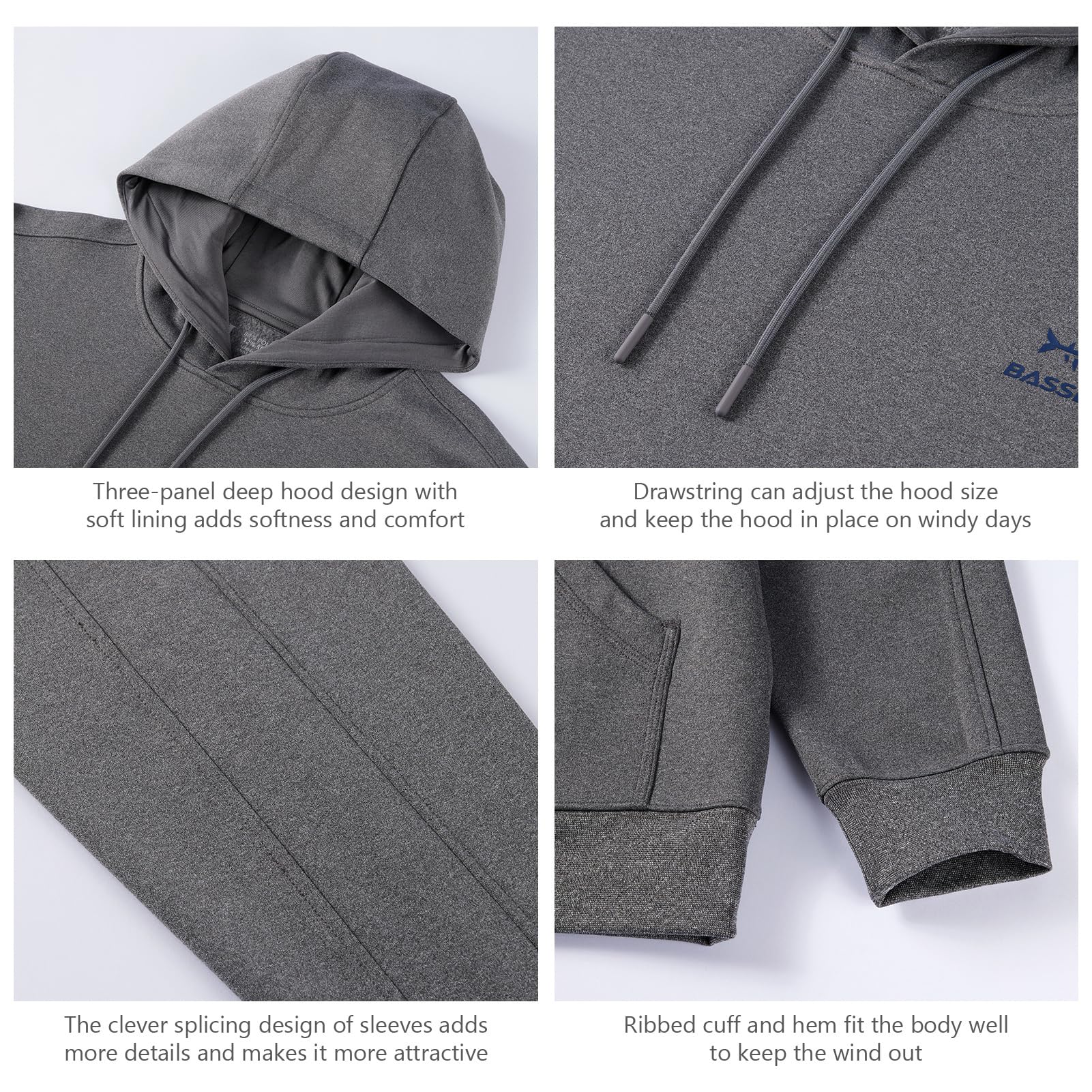 Bassdash Felpa con Cappuccio Midweight Impermeabile Performance Pesca Outdoor Pullover Sweatshirt