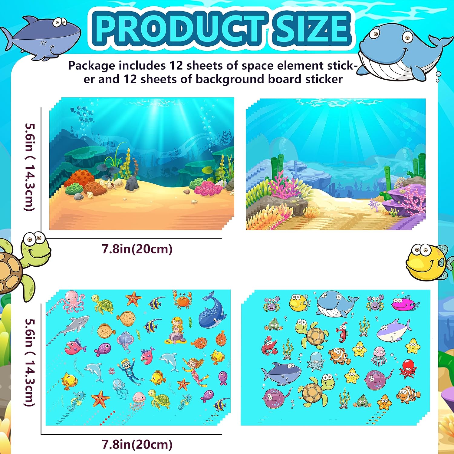 Calcomanías De Animales Marinos Para Niños - 24 Hojas, 21x15 Cm, Pulpo, Delfín, Tortuga, Tiburón, Ideal Para Fiestas Y Manualidades