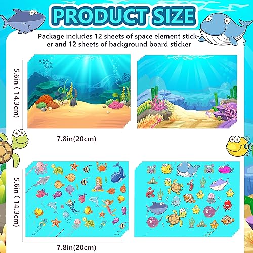 Miniatura 3 de 24 hojas de calcomanías de animales marinos y océanos para niños, lindas calcomanías de peces de vida marina, calcomanías de tiburón tropical,