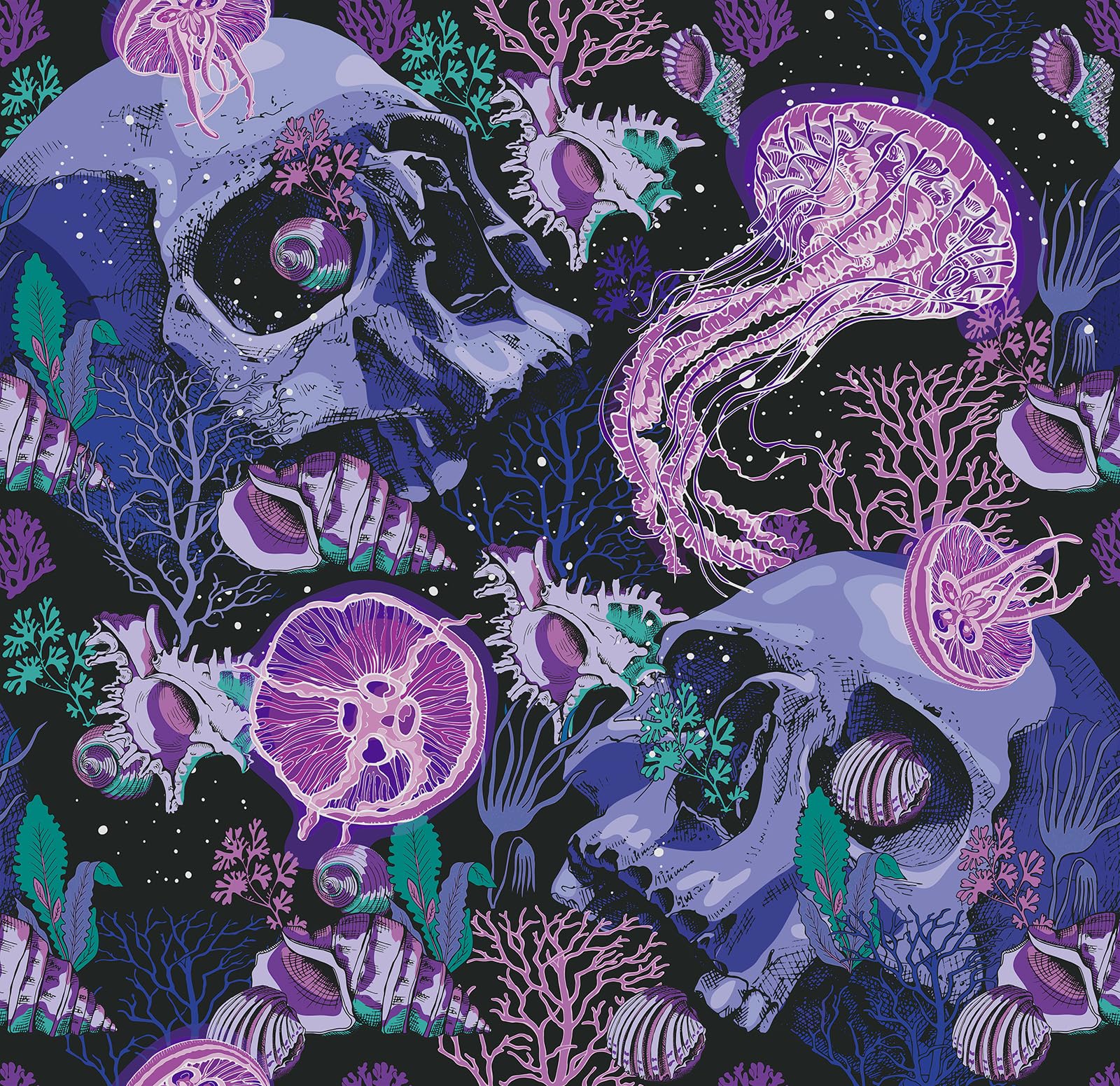 Papel tapiz de calaveras autoadhesivo azul y morado vinilo decorativo extraíble 12x118