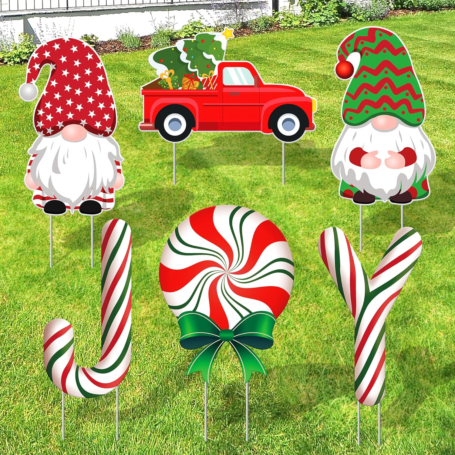 KatchOn, Gnome and Candy Christmas Yard Signs Outdoor - Pack of 6 | Christmas Decorations Outdoor | Joy Yard Sign | Xmas Yard Stakes for Outside | Merry Xmas Yard Decorations