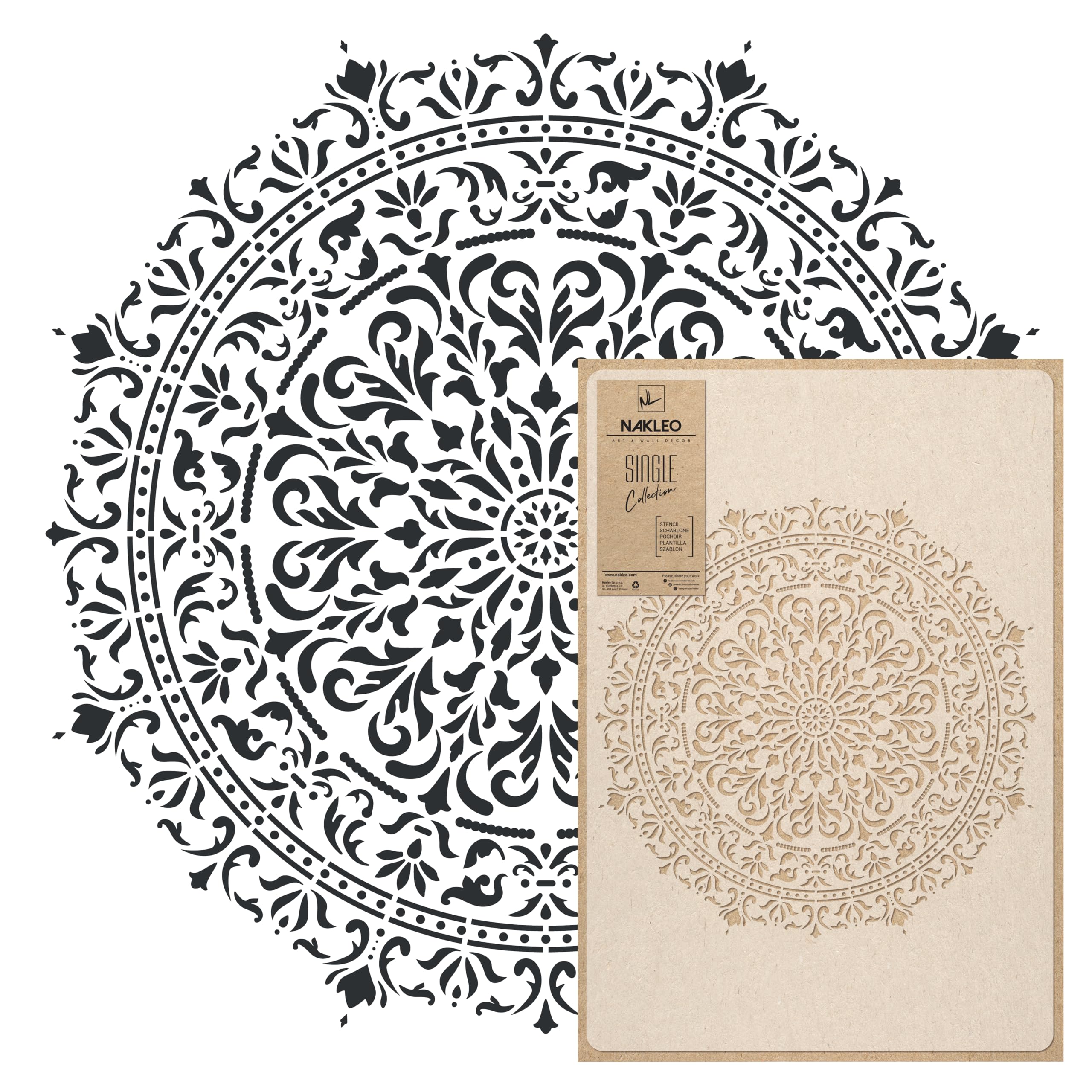 NAKLEO Mandala Painting Large Stencil, Diameter 56 cm, Glamour Mandala Stencil, Reusable Plastic Template, Art Craft DIY, Big Geometric Mandala Pattern for Painting Wall Floor Wood Fabric Furniture