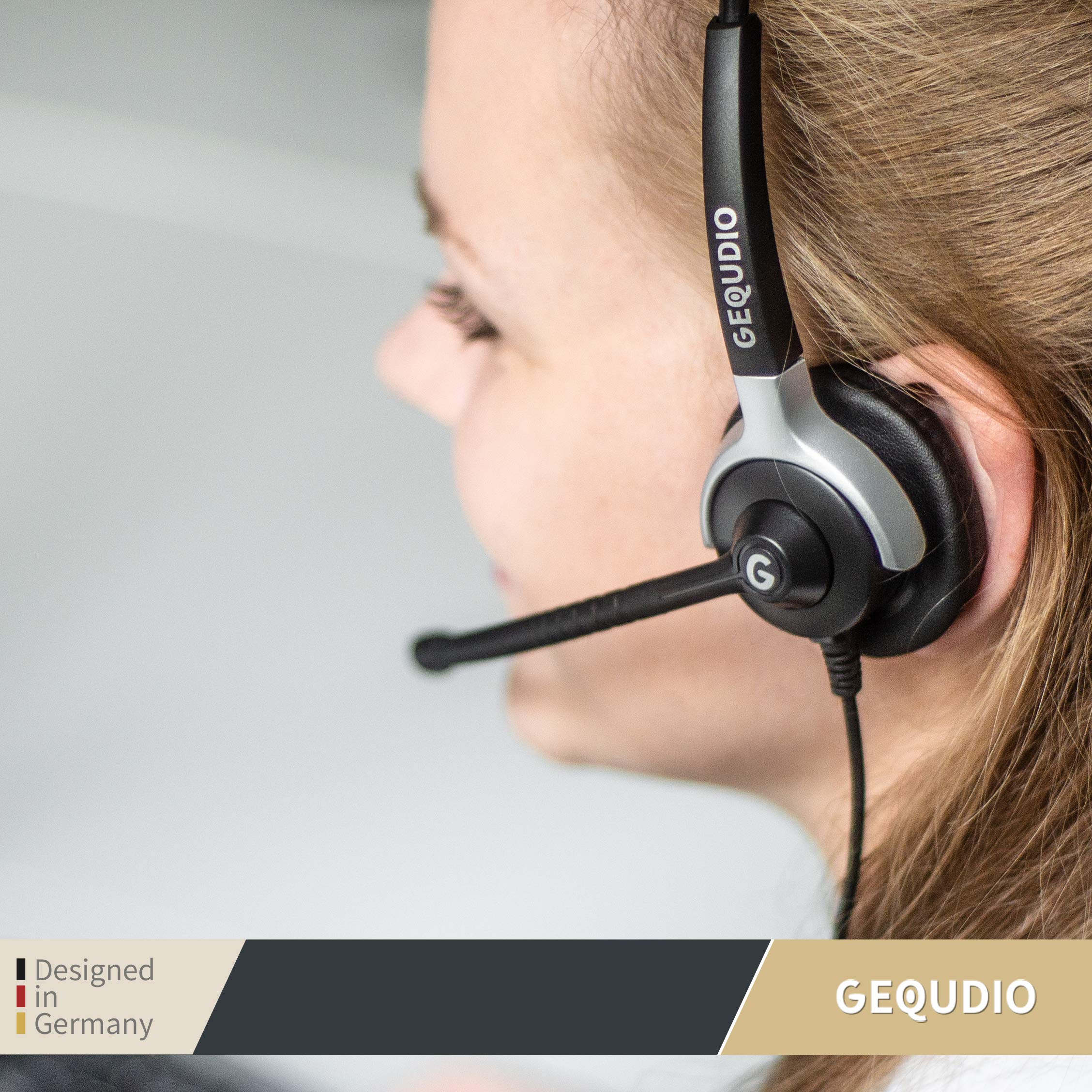 GEQUDIO Zestaw słuchawkowy kompatybilny z Unify OpenStage 30 40 60 80 i telefonami z serii OpenScape – w zestawie kabel RJ – słuchawki i mikrofon z zapasową wyściółką – wyjątkowo lekki 60 g (1 ucho)