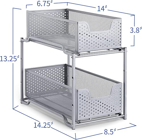 Miniatura 3 de Simple Trending - Organizador apilable de 2 niveles para debajo del fregadero con cajón de almacenamiento deslizante paquete de 2 unidades plateado