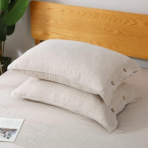 Miniatura 29 de S VICTORY SYMBOL 100% Organic Linen Pillowcases 20"x30" Set of 2,French Natural Flax Soft Durable Pillowshams Sandy Beige,Standard