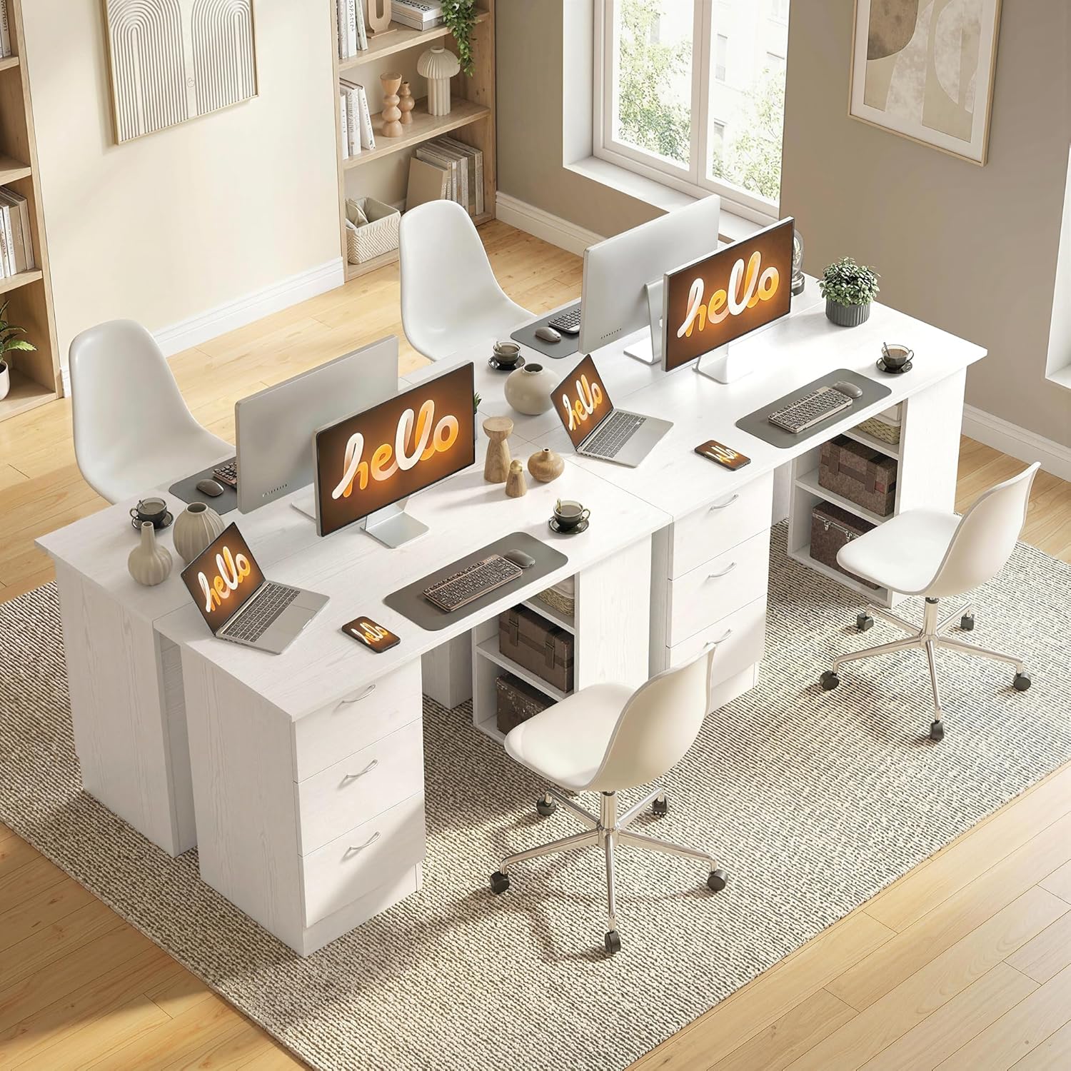 HOMCOM Computer Desk with Storage, 47" Writing Table with 3-Tier Shelves and 3 Reversible Drawers, Work Desk for Home Office, Bedroom, White - Image 8