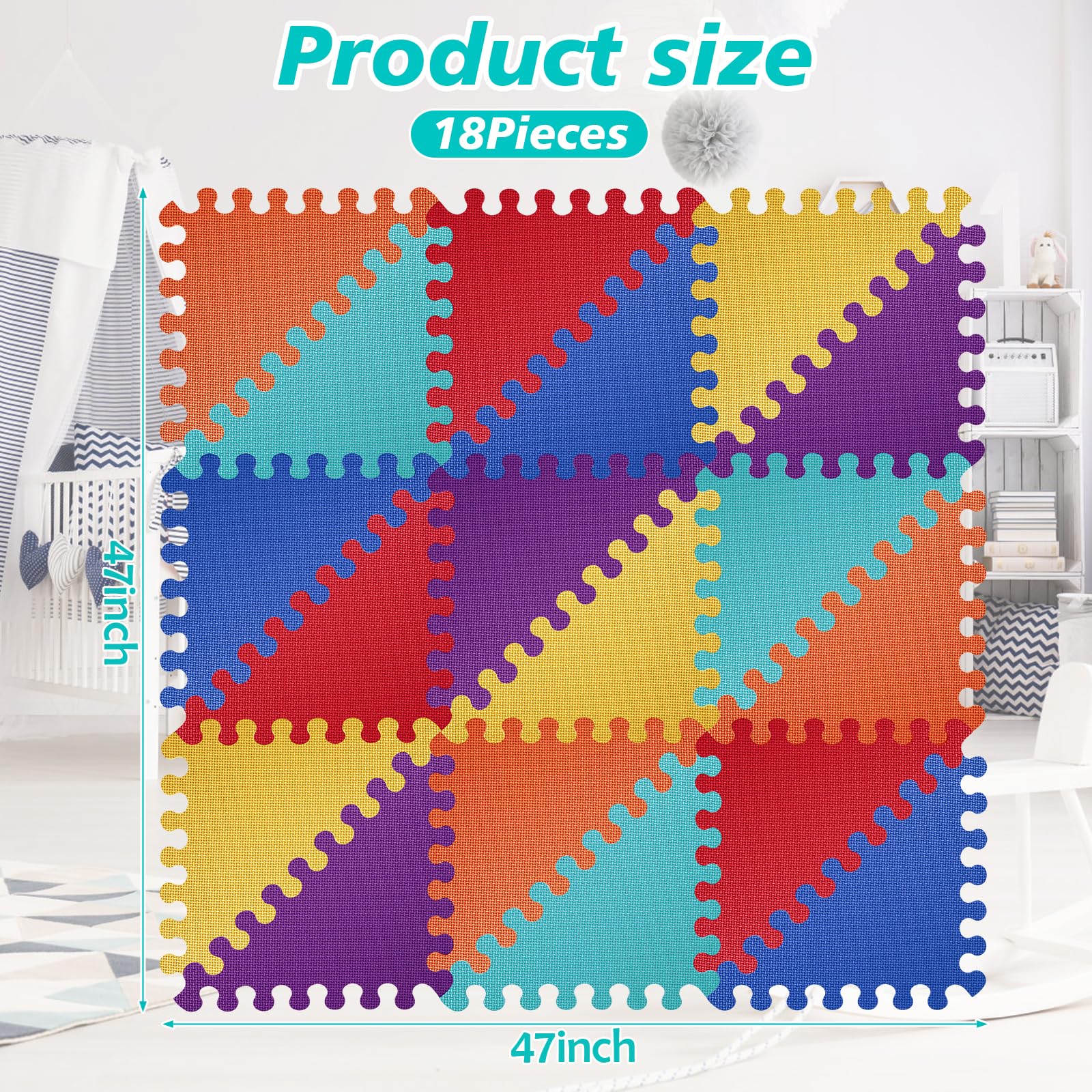 Dywan do puzzli 18 sztuk [40 x 40 x 1,0 cm] Trójkątna mata dla dzieci z certyfikatem CE i przetestowanym przez TÜV Rheinland z miękkiej pianki EVA